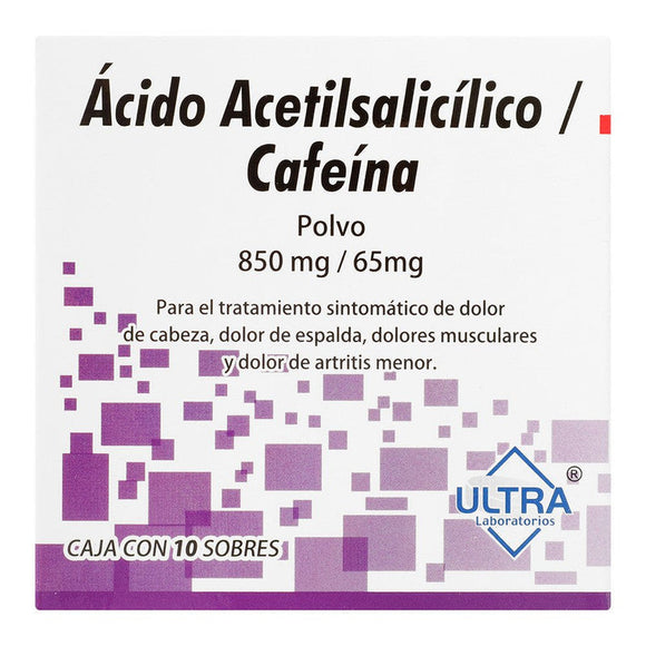 ACIDO ACETILSALICILICO CAFEINA PVO 850/65 MG CAJA C/10 SOBRES